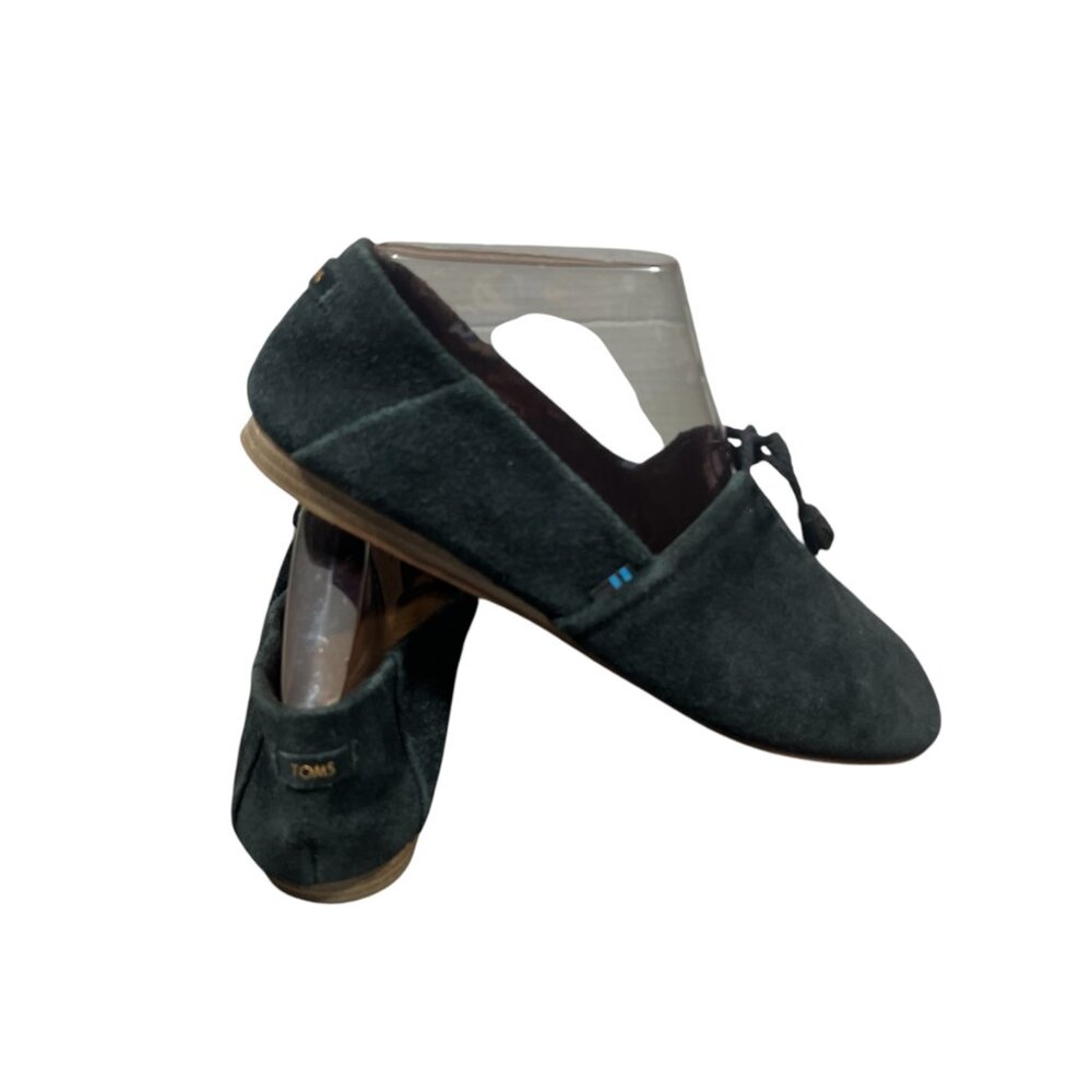 Tom's Womens Sz 9.5 Wide Kelli Black Suede Bow Ballet Fairy Flat Tassel Boho